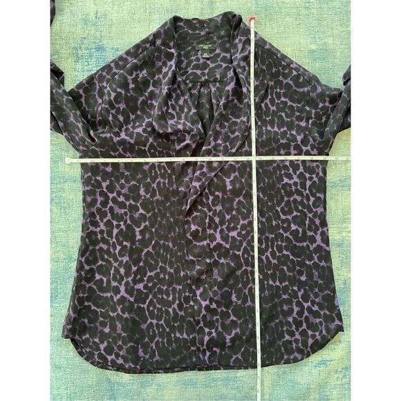 Ann Taylor Black Purple Leopard Print Semi Sheer Blouse Petite Medium - Picture 6 of 9